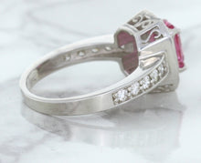 Load image into Gallery viewer, 1.56ct Radiant Pink Sapphire Ring with Diamond Halo in 18K White Gold