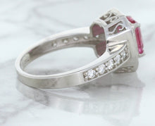 Load image into Gallery viewer, 1.56ct Radiant Pink Sapphire Ring with Diamond Halo in 18K White Gold