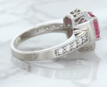 Load image into Gallery viewer, 1.56ct Radiant Pink Sapphire Ring with Diamond Halo in 18K White Gold