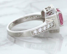 Load image into Gallery viewer, 1.56ct Radiant Pink Sapphire Ring with Diamond Halo in 18K White Gold