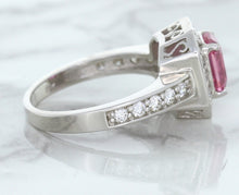 Load image into Gallery viewer, 1.56ct Radiant Pink Sapphire Ring with Diamond Halo in 18K White Gold