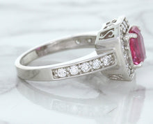Load image into Gallery viewer, 1.56ct Radiant Pink Sapphire Ring with Diamond Halo in 18K White Gold