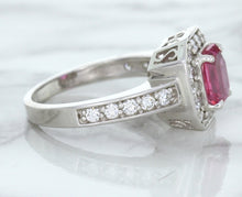 Load image into Gallery viewer, 1.56ct Radiant Pink Sapphire Ring with Diamond Halo in 18K White Gold