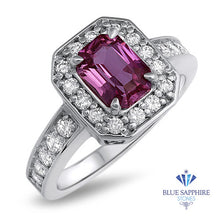 Load image into Gallery viewer, 1.56ct Radiant Pink Sapphire Ring with Diamond Halo in 18K White Gold