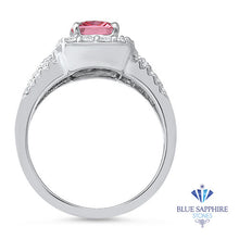 Load image into Gallery viewer, 2.25ct Emerald Cut Pink Sapphire Ring with Diamond halo in 18K White Gold