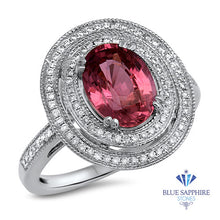 Load image into Gallery viewer, 2.90ct Oval Pink Sapphire Ring with Double Diamond Halo in 14K White Gold