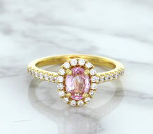 Load image into Gallery viewer, 1.14ct Oval Pink Sapphire Ring with Diamond Halo in 18K Rose Gold