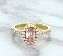 Load image into Gallery viewer, 1.14ct Oval Pink Sapphire Ring with Diamond Halo in 18K Rose Gold