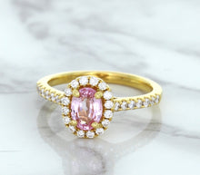 Load image into Gallery viewer, 1.14ct Oval Pink Sapphire Ring with Diamond Halo in 18K Rose Gold