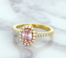 Load image into Gallery viewer, 1.14ct Oval Pink Sapphire Ring with Diamond Halo in 18K Rose Gold