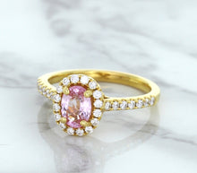 Load image into Gallery viewer, 1.14ct Oval Pink Sapphire Ring with Diamond Halo in 18K Rose Gold