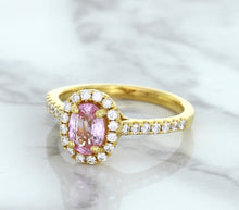Load image into Gallery viewer, 1.14ct Oval Pink Sapphire Ring with Diamond Halo in 18K Rose Gold