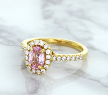 Load image into Gallery viewer, 1.14ct Oval Pink Sapphire Ring with Diamond Halo in 18K Rose Gold