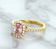 Load image into Gallery viewer, 1.14ct Oval Pink Sapphire Ring with Diamond Halo in 18K Rose Gold