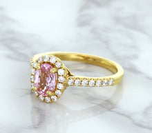 Load image into Gallery viewer, 1.14ct Oval Pink Sapphire Ring with Diamond Halo in 18K Rose Gold