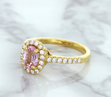 Load image into Gallery viewer, 1.14ct Oval Pink Sapphire Ring with Diamond Halo in 18K Rose Gold