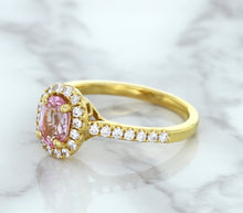 Load image into Gallery viewer, 1.14ct Oval Pink Sapphire Ring with Diamond Halo in 18K Rose Gold