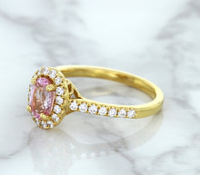 Load image into Gallery viewer, 1.14ct Oval Pink Sapphire Ring with Diamond Halo in 18K Rose Gold