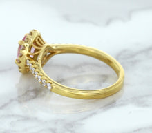 Load image into Gallery viewer, 1.14ct Oval Pink Sapphire Ring with Diamond Halo in 18K Rose Gold