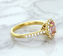 Load image into Gallery viewer, 1.14ct Oval Pink Sapphire Ring with Diamond Halo in 18K Rose Gold