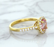 Load image into Gallery viewer, 1.14ct Oval Pink Sapphire Ring with Diamond Halo in 18K Rose Gold