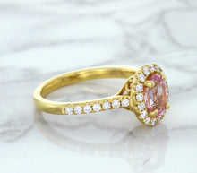 Load image into Gallery viewer, 1.14ct Oval Pink Sapphire Ring with Diamond Halo in 18K Rose Gold