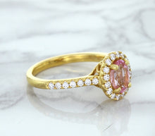 Load image into Gallery viewer, 1.14ct Oval Pink Sapphire Ring with Diamond Halo in 18K Rose Gold