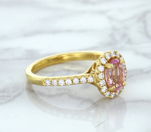 Load image into Gallery viewer, 1.14ct Oval Pink Sapphire Ring with Diamond Halo in 18K Rose Gold