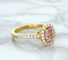 Load image into Gallery viewer, 1.14ct Oval Pink Sapphire Ring with Diamond Halo in 18K Rose Gold