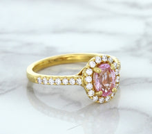 Load image into Gallery viewer, 1.14ct Oval Pink Sapphire Ring with Diamond Halo in 18K Rose Gold