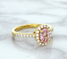 Load image into Gallery viewer, 1.14ct Oval Pink Sapphire Ring with Diamond Halo in 18K Rose Gold