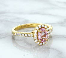Load image into Gallery viewer, 1.14ct Oval Pink Sapphire Ring with Diamond Halo in 18K Rose Gold