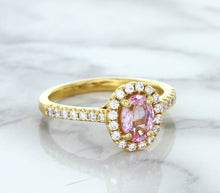 Load image into Gallery viewer, 1.14ct Oval Pink Sapphire Ring with Diamond Halo in 18K Rose Gold