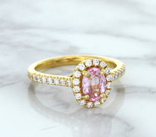 Load image into Gallery viewer, 1.14ct Oval Pink Sapphire Ring with Diamond Halo in 18K Rose Gold