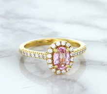 Load image into Gallery viewer, 1.14ct Oval Pink Sapphire Ring with Diamond Halo in 18K Rose Gold