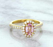 Load image into Gallery viewer, 1.14ct Oval Pink Sapphire Ring with Diamond Halo in 18K Rose Gold