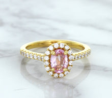 Load image into Gallery viewer, 1.14ct Oval Pink Sapphire Ring with Diamond Halo in 18K Rose Gold