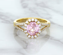 Load image into Gallery viewer, 1.91ct Oval Pink Sapphire Ring with Diamond Halo in 18K Rose Gold