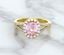 Load image into Gallery viewer, 1.91ct Oval Pink Sapphire Ring with Diamond Halo in 18K Rose Gold