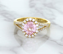 Load image into Gallery viewer, 1.91ct Oval Pink Sapphire Ring with Diamond Halo in 18K Rose Gold