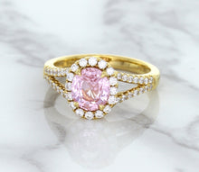 Load image into Gallery viewer, 1.91ct Oval Pink Sapphire Ring with Diamond Halo in 18K Rose Gold