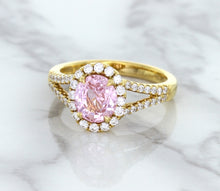 Load image into Gallery viewer, 1.91ct Oval Pink Sapphire Ring with Diamond Halo in 18K Rose Gold