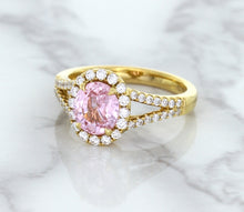 Load image into Gallery viewer, 1.91ct Oval Pink Sapphire Ring with Diamond Halo in 18K Rose Gold
