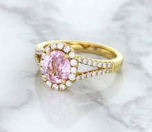 Load image into Gallery viewer, 1.91ct Oval Pink Sapphire Ring with Diamond Halo in 18K Rose Gold