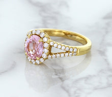 Load image into Gallery viewer, 1.91ct Oval Pink Sapphire Ring with Diamond Halo in 18K Rose Gold