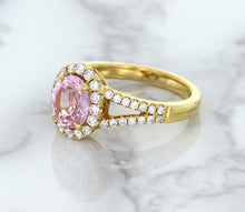 Load image into Gallery viewer, 1.91ct Oval Pink Sapphire Ring with Diamond Halo in 18K Rose Gold