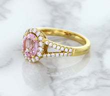 Load image into Gallery viewer, 1.91ct Oval Pink Sapphire Ring with Diamond Halo in 18K Rose Gold