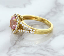 Load image into Gallery viewer, 1.91ct Oval Pink Sapphire Ring with Diamond Halo in 18K Rose Gold