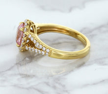 Load image into Gallery viewer, 1.91ct Oval Pink Sapphire Ring with Diamond Halo in 18K Rose Gold