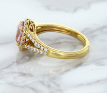Load image into Gallery viewer, 1.91ct Oval Pink Sapphire Ring with Diamond Halo in 18K Rose Gold